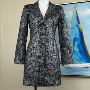 Vintage Y2K Bebe black and silver metallic leopard print coat, size 8